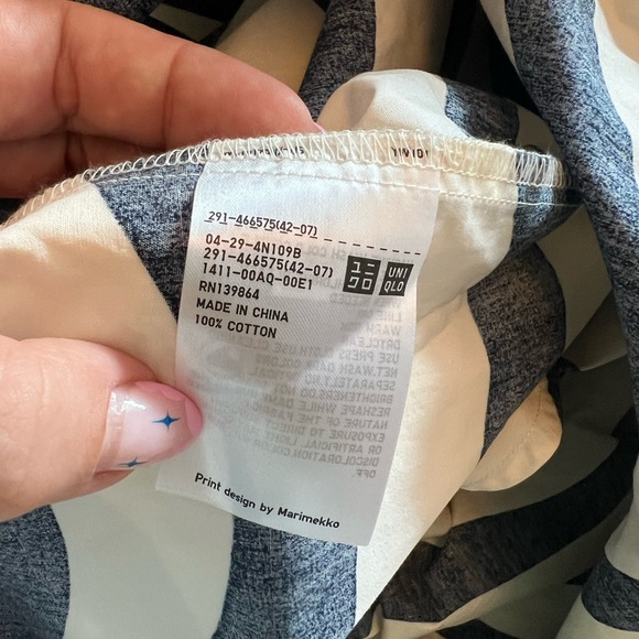 💙 NWT Marimekko x Uniqlo Navy and White Wave Pattern Midi Dress- size L 💙 - Picture 8 of 9